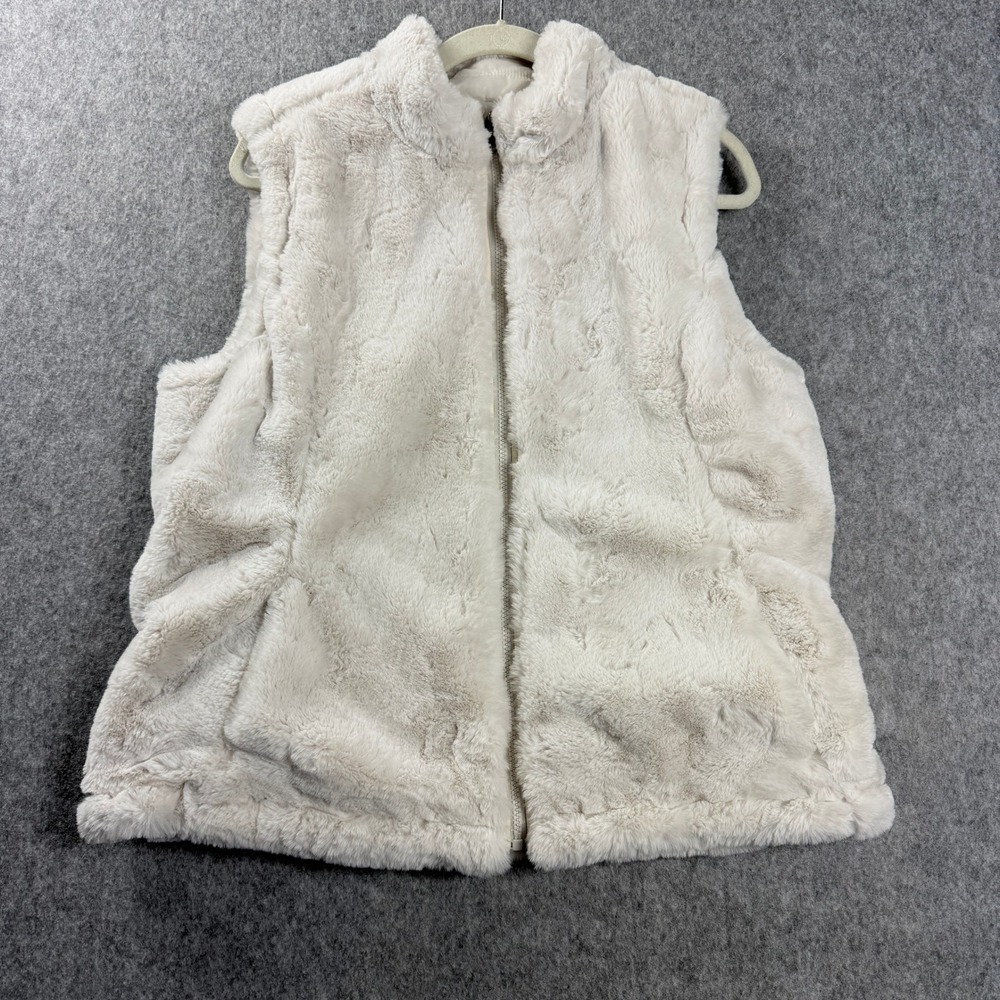 Nicole Miller Vest Women's Size L Reversible Faux Fur Original Cream Zip Pockets